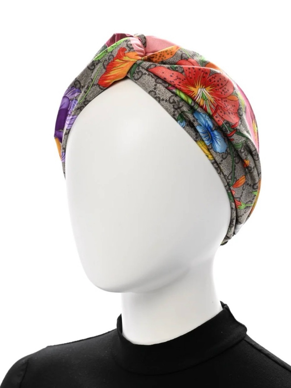 Gucci Floral Silk Head-wrap in Brown, Orange, Pink & Purple